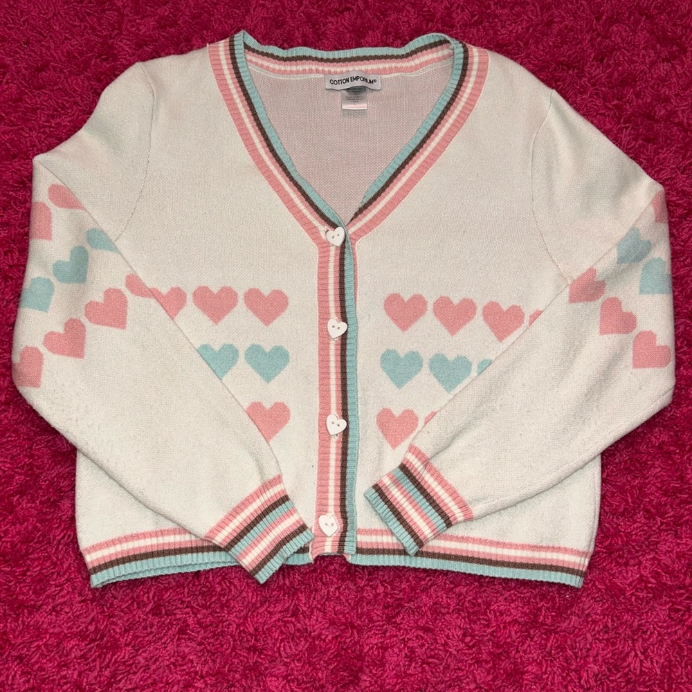 Cotton Emporium Pink and Blue Heart Cardigan